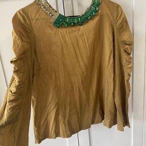 Dries Van Noten Tan Blouse with Green Accents
